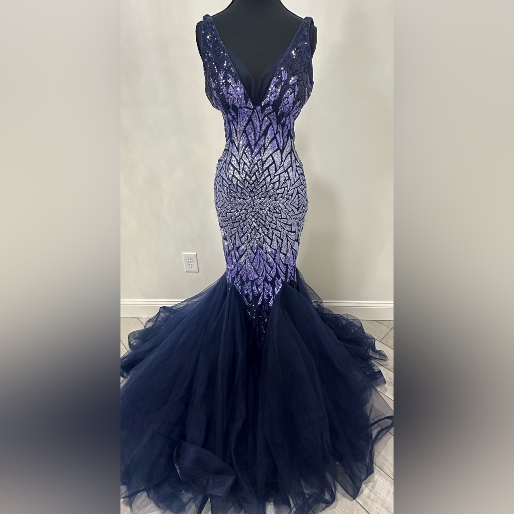 Jovani Navy Peri Beaded Mermaid Gown